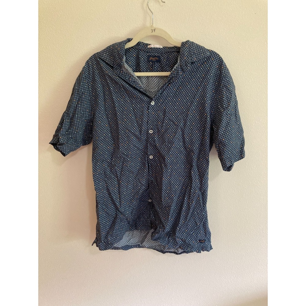 Good Man Brand Blue Button Up Shirt Size M Medium Men Short Sleeve Geometric